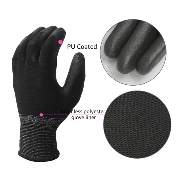 Multipurpose Daily Use Reusable Washable Grip Coating Anti Cut Resistant Nylon Synthetic PU Coated Safety Hand Gloves - Image 3