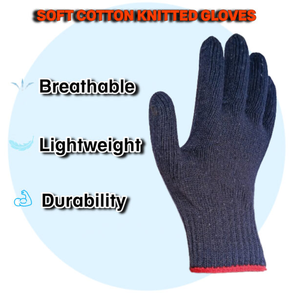 35,50,60,70,80 Gram Blue Cotton Knitted Safety Hand Gloves Pack OF 50 Pair - Image 3