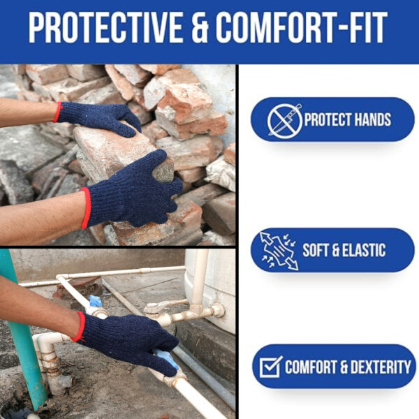 35,50,60,70,80 Gram Blue Cotton Knitted Safety Hand Gloves Pack OF 50 Pair - Image 6