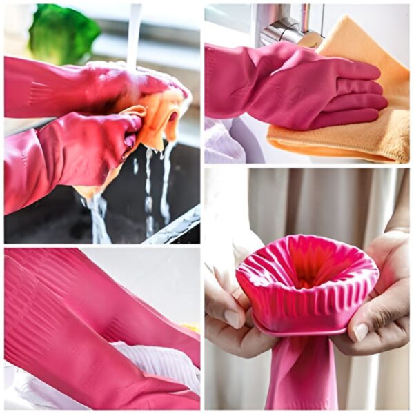 Reusable Latex Rubber Lined Hand Gloves for Kitchen Dishwashing During Winters, Elbow Length, Wet and Dry Glove (Pink, Pack of 1 Pair) - Image 3