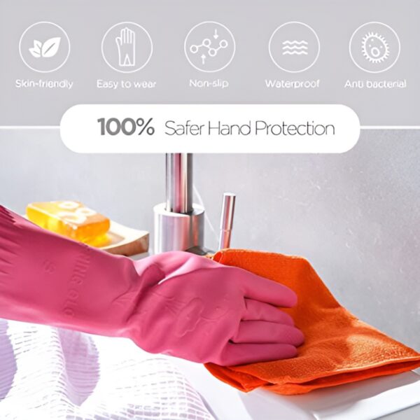 Reusable Latex Rubber Lined Hand Gloves for Kitchen Dishwashing During Winters, Elbow Length, Wet and Dry Glove (Pink, Pack of 1 Pair) - Image 6