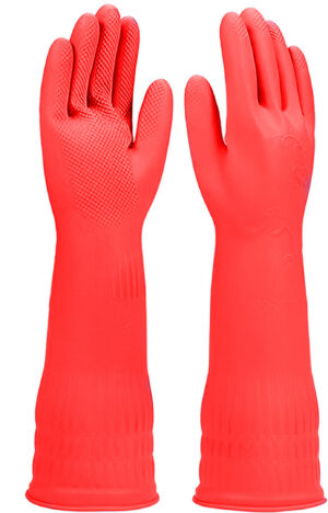 Reusable Latex Rubber Lined Hand Gloves for Kitchen Dishwashing During Winters, Painting, Gardening, Pet Care Elbow Length, Wet and Dry Gloves (Red, Pack of 1 Pair)