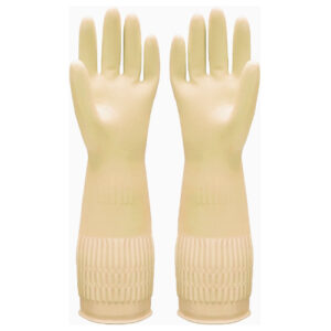 Rubber Latex PVC lined Elbow Length Hand Gloves for Kitchen Dishwashing, Gardening, Cleaning Household Pet Grooming, Car and Bathroom Purpose Rubber Gloves (PACK OF 1 PAIR, BEIGE)