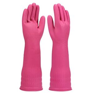 Reusable Latex Rubber Lined Hand Gloves for Kitchen Dishwashing During Winters, Elbow Length, Wet and Dry Glove (Pink, Pack of 1 Pair)
