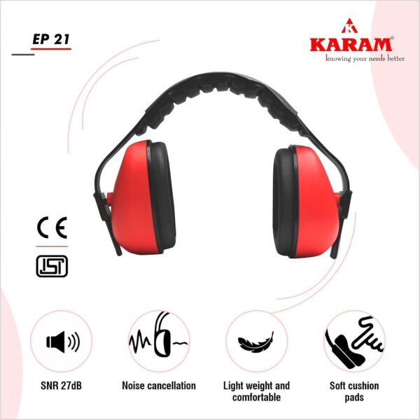Karam EP21 High Noise Reduction Safety Ear Muff | Adjustable, Comfortable & Lightweight Hearing Protection for Construction, Shooting & Industrial Use - Image 6