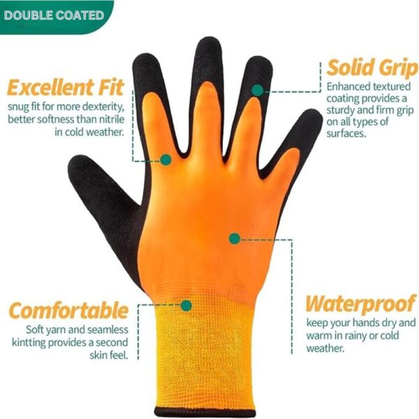 Waterproof Winter Work Gloves for Men and Women Double Coated and Therman Insulated Gloves for Cold Weather, Outdoor Freezer Gardening Agriculture Multi-Purpose Gloves (ORANGE, PACK OF 1 PAIR) - Image 9