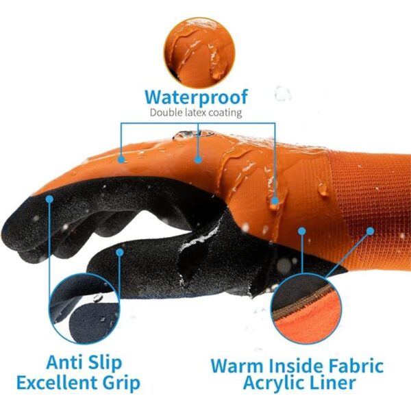 Waterproof Winter Work Gloves for Men and Women Double Coated and Therman Insulated Gloves for Cold Weather, Outdoor Freezer Gardening Agriculture Multi-Purpose Gloves (ORANGE, PACK OF 1 PAIR) - Image 7