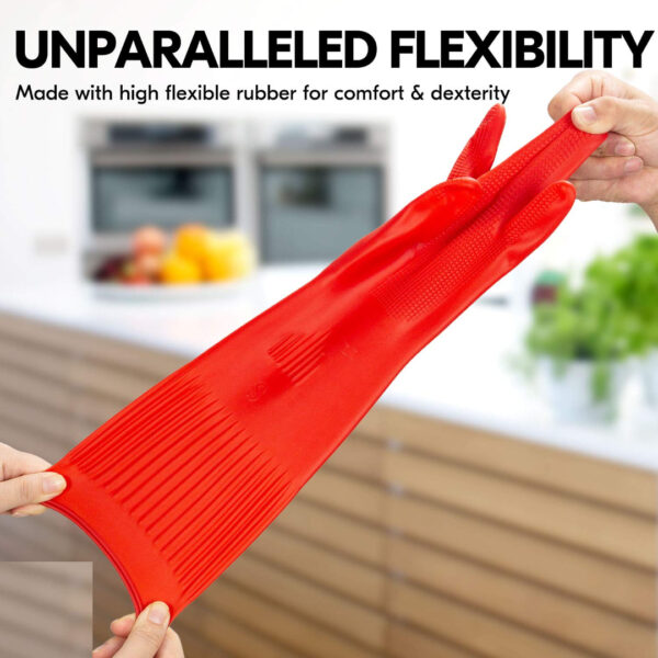Reusable Latex Rubber Lined Hand Gloves for Kitchen Dishwashing During Winters, Painting, Gardening, Pet Care Elbow Length, Wet and Dry Gloves (Red, Pack of 1 Pair) - Image 4