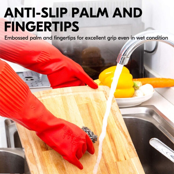 Reusable Latex Rubber Lined Hand Gloves for Kitchen Dishwashing During Winters, Painting, Gardening, Pet Care Elbow Length, Wet and Dry Gloves (Red, Pack of 1 Pair) - Image 5