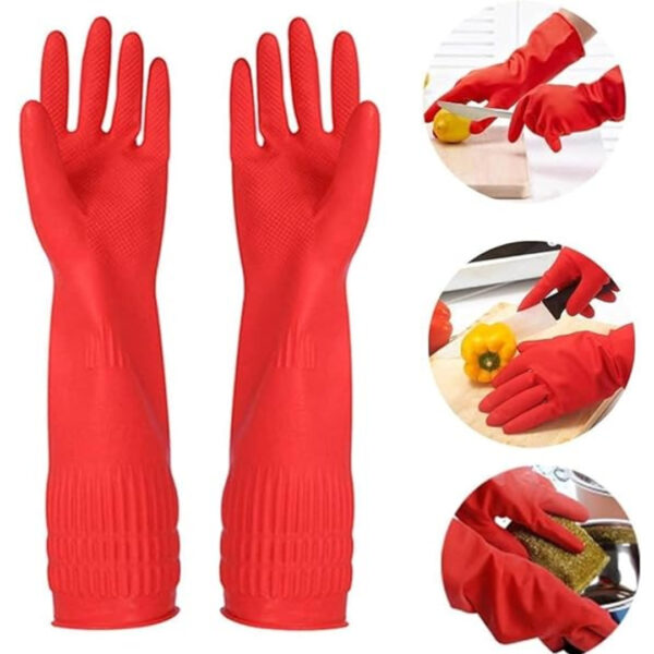 Reusable Latex Rubber Lined Hand Gloves for Kitchen Dishwashing During Winters, Painting, Gardening, Pet Care Elbow Length, Wet and Dry Gloves (Red, Pack of 1 Pair) - Image 7