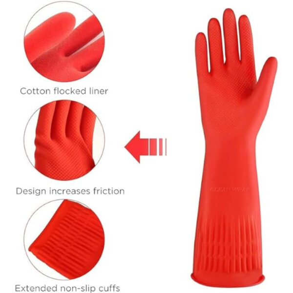 Reusable Latex Rubber Lined Hand Gloves for Kitchen Dishwashing During Winters, Painting, Gardening, Pet Care Elbow Length, Wet and Dry Gloves (Red, Pack of 1 Pair) - Image 2