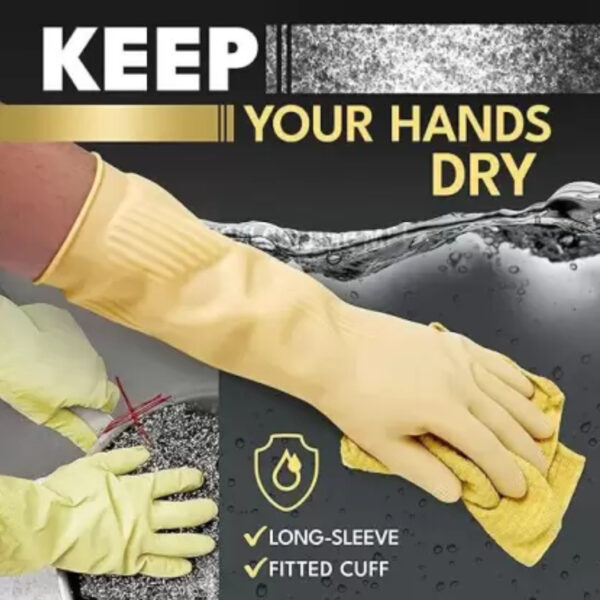 Rubber Latex PVC lined Elbow Length Hand Gloves for Kitchen Dishwashing, Gardening, Cleaning Household Pet Grooming, Car and Bathroom Purpose Rubber Gloves (PACK OF 1 PAIR, BEIGE) - Image 4