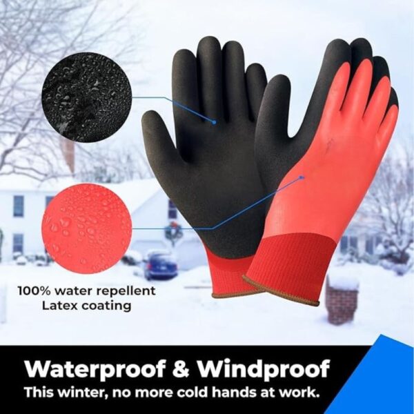 Waterproof Winter Work Gloves for Men and Women Double Coated and Therman Insulated Gloves for Cold Weather, Outdoor Freezer Gardening Agriculture Multi-Purpose Gloves (RED, PACK OF 1 PAIR) - Image 2
