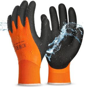 Waterproof Winter Work Gloves for Men and Women Double Coated and Therman Insulated Gloves for Cold Weather, Outdoor Freezer Gardening Agriculture Multi-Purpose Gloves (ORANGE, PACK OF 1 PAIR)