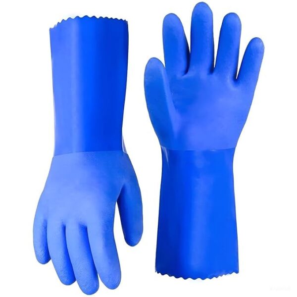 10, 12,14,16, INCH PVC Supported Safety Hand Gloves For Acid And Caustics Chemical Handling Cotton Interlock Lined - Image 3