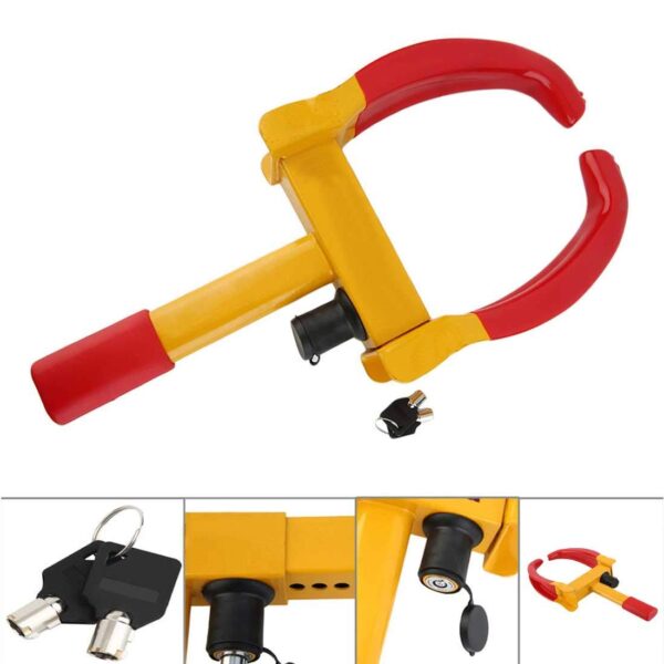 Heavy Duty Anti Theft Wheel Lock Clamp Anti-Theft Towing Parking Boot Tire Claw Adjustable for Auto Car Truck with Two Keys (Red and Yellow) - Image 4