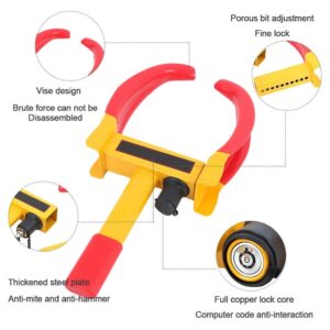 Heavy Duty Anti Theft Wheel Lock Clamp Anti-Theft Towing Parking Boot Tire Claw Adjustable for Auto Car Truck with Two Keys (Red and Yellow)