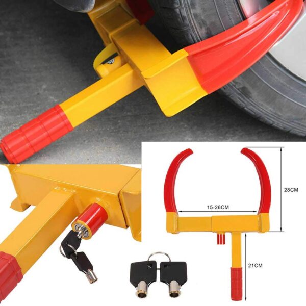Heavy Duty Anti Theft Wheel Lock Clamp Anti-Theft Towing Parking Boot Tire Claw Adjustable for Auto Car Truck with Two Keys (Red and Yellow) - Image 6