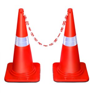 3.10 KG  750 MM, Cones with Reflective Strips and Chain Road Safety Construction Zones Parking Areas 1 Piece
