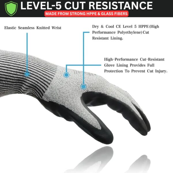Nitrile Coated Cut Resistant Multipurpose Working Safety Hand Gloves - Image 6