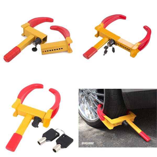 Heavy Duty Anti Theft Wheel Lock Clamp Anti-Theft Towing Parking Boot Tire Claw Adjustable for Auto Car Truck with Two Keys (Red and Yellow) - Image 2