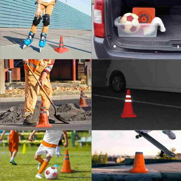 5.10 KG   750 MM, Haxagonal  Cones with Reflective Strips and Chain Road Safety Construction Zones Parking Areas 1 Piece - Image 3