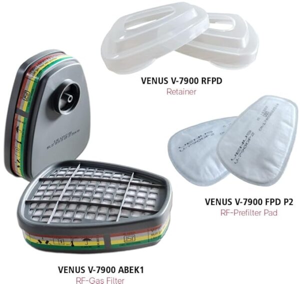 Venus V-999 Silicone Full Face Respirator Mask + V-7900 ABEK1 P2R Multigas Reusable Filter Catriges - Image 4
