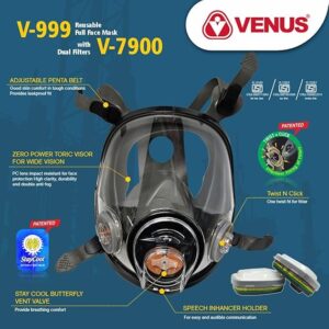 Venus V-999 Silicone Full Face Respirator Mask + V-7900 ABEK1 P2R Multigas Reusable Filter Catriges