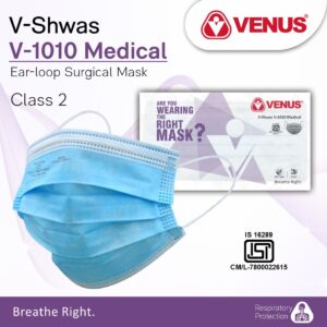 V-1010 3 Ply Disposable Face Mask with Ear Loop – Bacteria Filtration ≥ 95%
