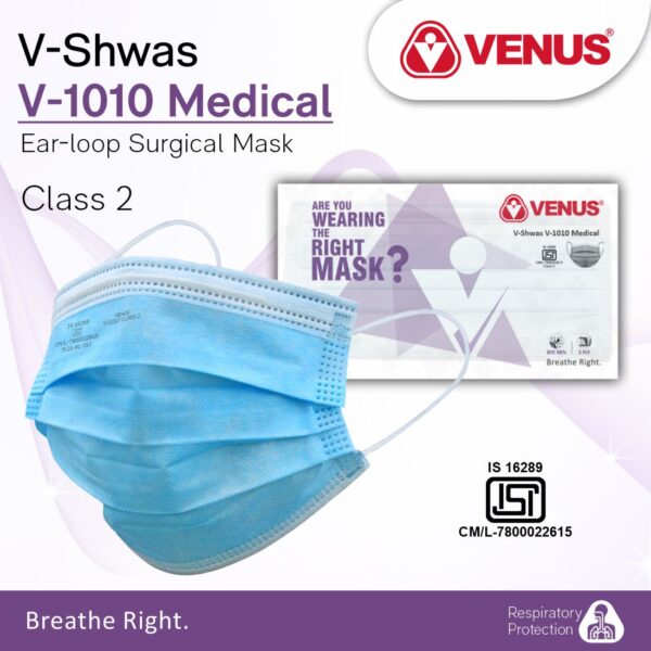 V-1010 3 Ply Disposable Face Mask with Ear Loop – Bacteria Filtration ≥ 95%