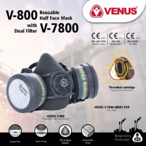 Venus V-800 Half Face Respirator Mask with V-7800 ABEK1 P2 R Filter